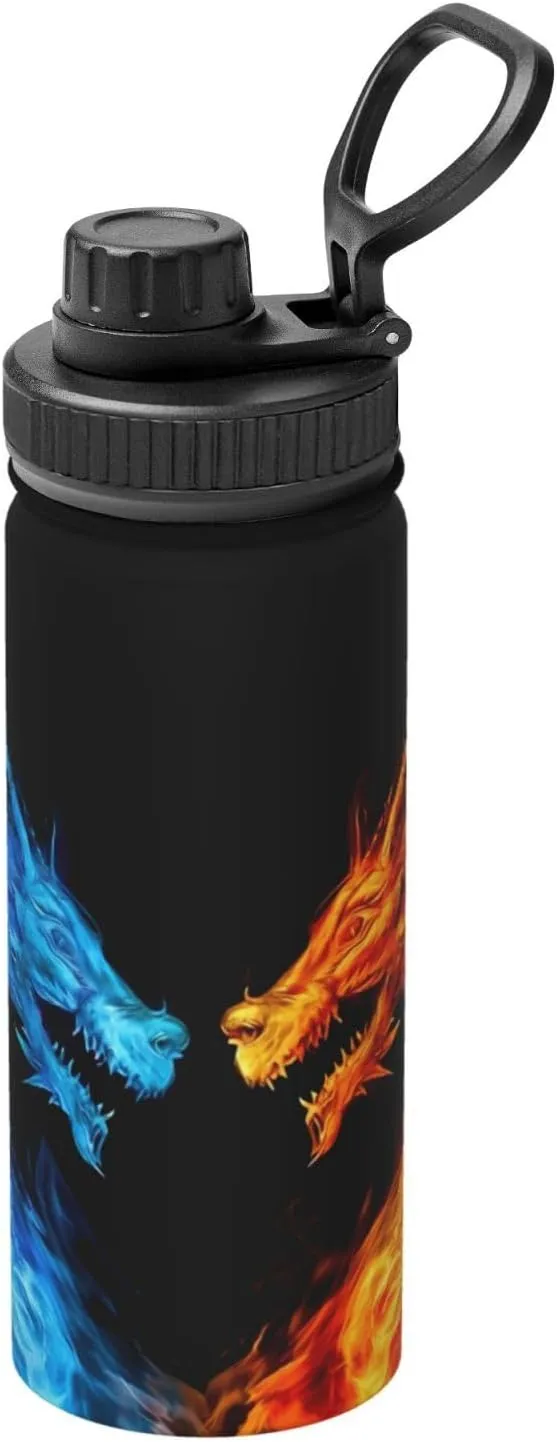 Blue Red Fiery Dragon 18 OZ Insulated Stainless Steel Bottles, Sports Water Tumbler with Lid Unisex Insulated Water Cup for Outdoor Sports Hiking Cycling﻿