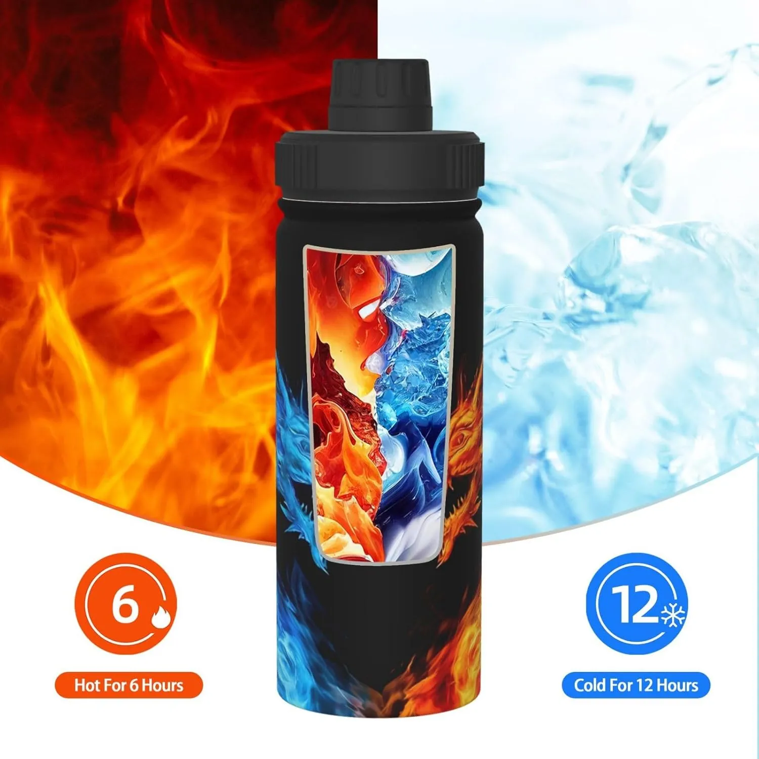 Blue Red Fiery Dragon 18 OZ Insulated Stainless Steel Bottles, Sports Water Tumbler with Lid Unisex Insulated Water Cup for Outdoor Sports Hiking Cycling﻿