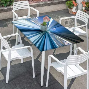 Blue White and Dark Blue Rectangular Table Covers, Yurikamome Tokyo Elastic Edge, Waterproof and wipeable Abstract Fits up 5 Foot Tables