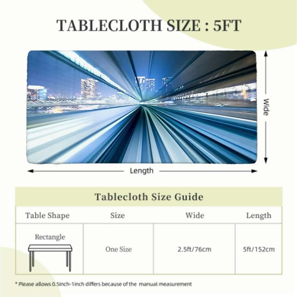 Blue White and Dark Blue Rectangular Table Covers, Yurikamome Tokyo Elastic Edge, Waterproof and wipeable Abstract Fits up 5 Foot Tables