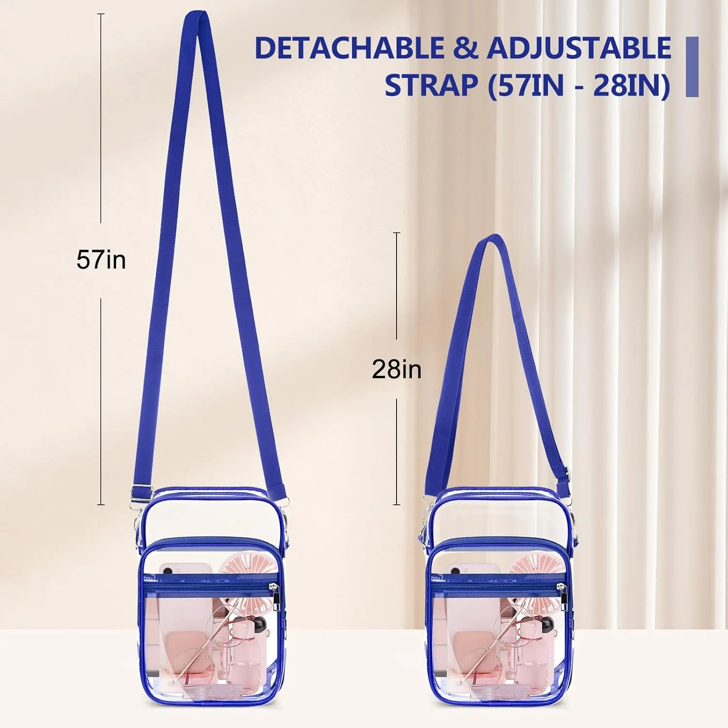 Blvornl Clear Crossbody Bag with Adjustable Shoulder Strap, Stadium Approved PVC Clear Purse Bag, Clear Messenger Bag