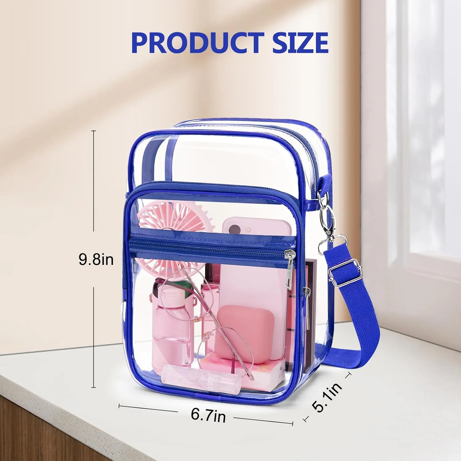 Blvornl Clear Crossbody Bag with Adjustable Shoulder Strap, Stadium Approved PVC Clear Purse Bag, Clear Messenger Bag
