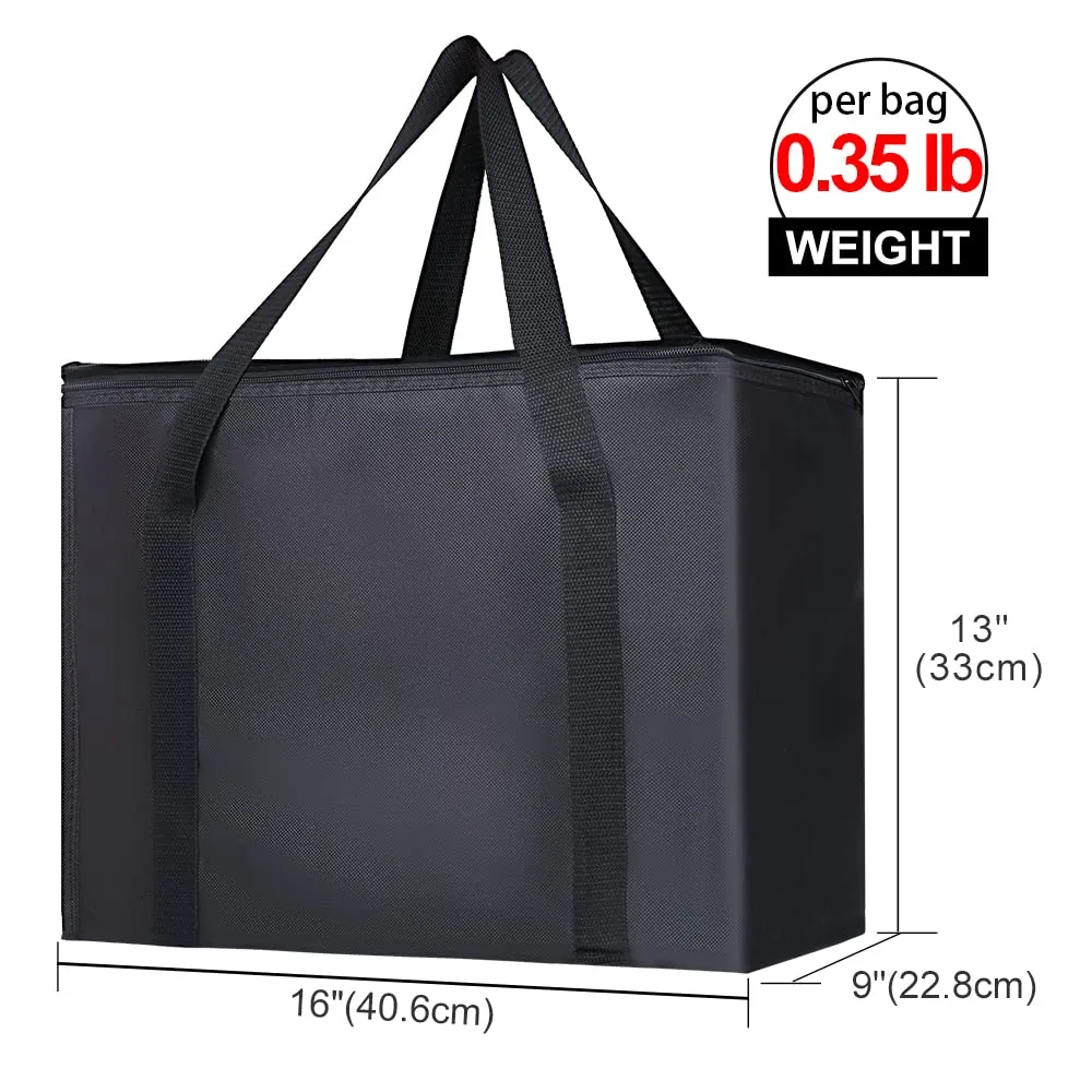Bodaon 1-Pack Insulated Reusable Grocery Shopping Bags, X-Large Picnic Cooler Bag with Zipper Zippered Top Cold, Insulated Food/Pizza Delivery Bag (Black)
