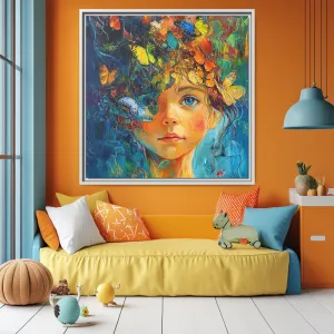 Bohemian Kids Canvas, Whimsical Art Poster, Colorful Butterfly Wall Decor, Gift for Art Lovers, Nursery Room Art, Matte Canvas Print