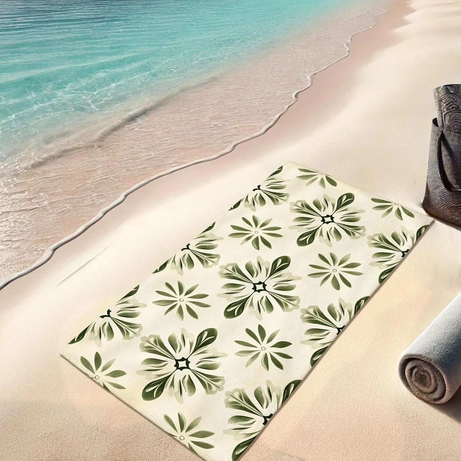 Bohemian Leaf Microfiber Beach Towel Tropical Botanical Pattern Quick Dry Absorbent Sand Free Lightweight Beach Blanket, Summer Pool Picnic Essentials 62x31 Inch