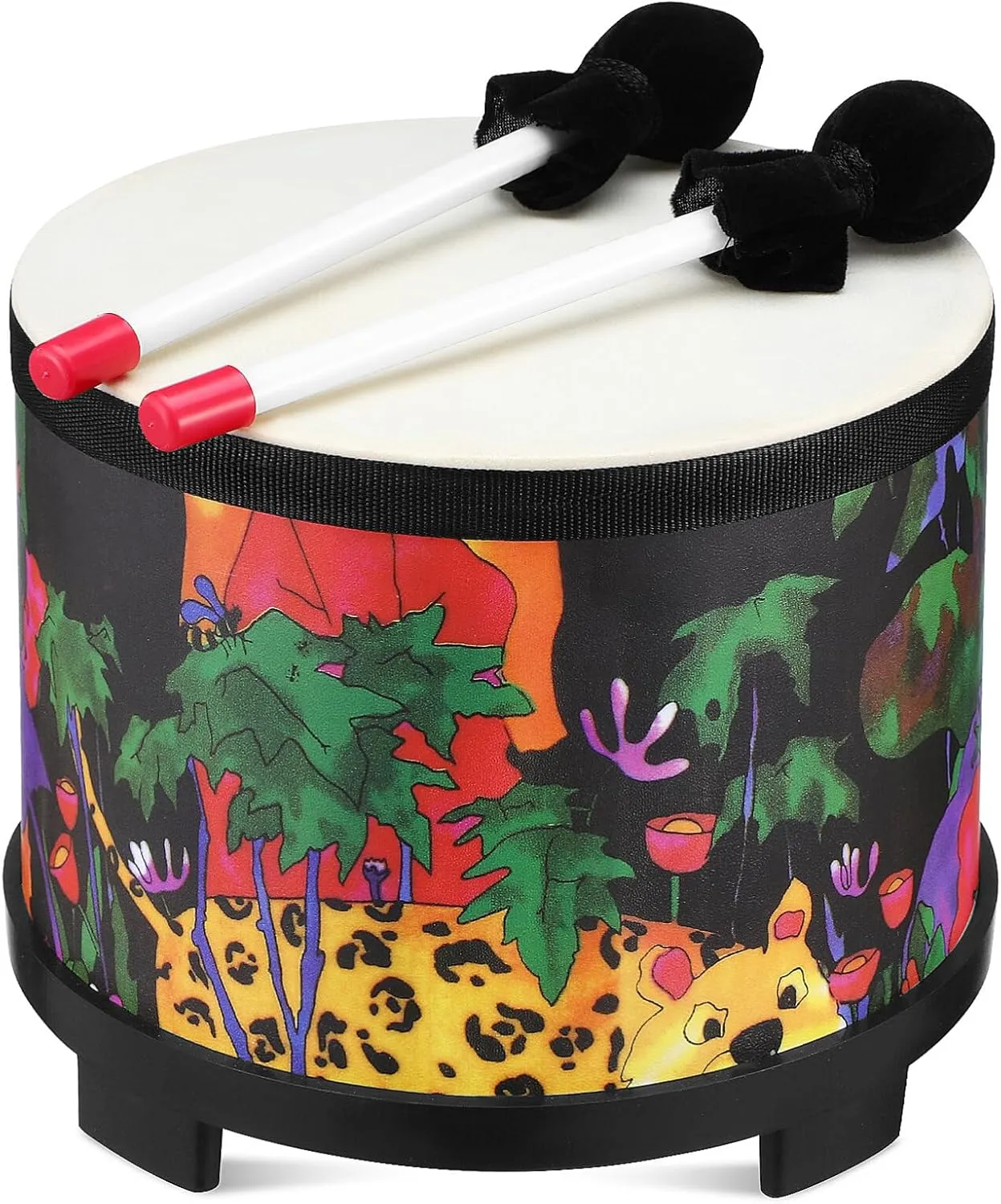 Bongos Wooden Kids Drum Set 8 Inch Floor Tom Drum with Mallets Orff Musical Instruments Christmas Birthday