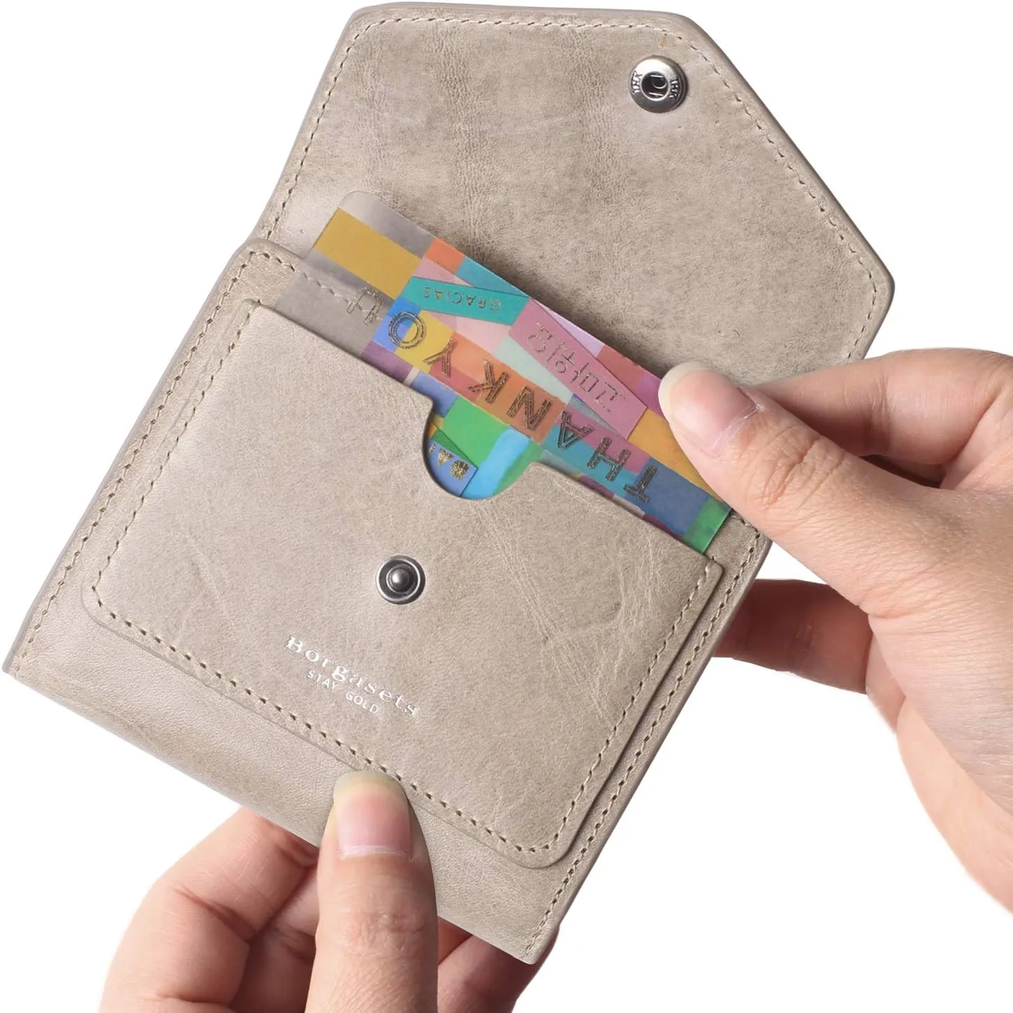 Borgasets Small Wallet for Women Genuine Leather RFID Blocking Card Holder Organizer Pocket Compact Bifold Ladies Mini Purse