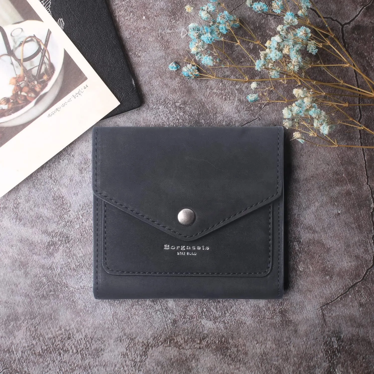 Borgasets Small Wallet for Women Genuine Leather RFID Blocking Card Holder Organizer Pocket Compact Bifold Ladies Mini Purse