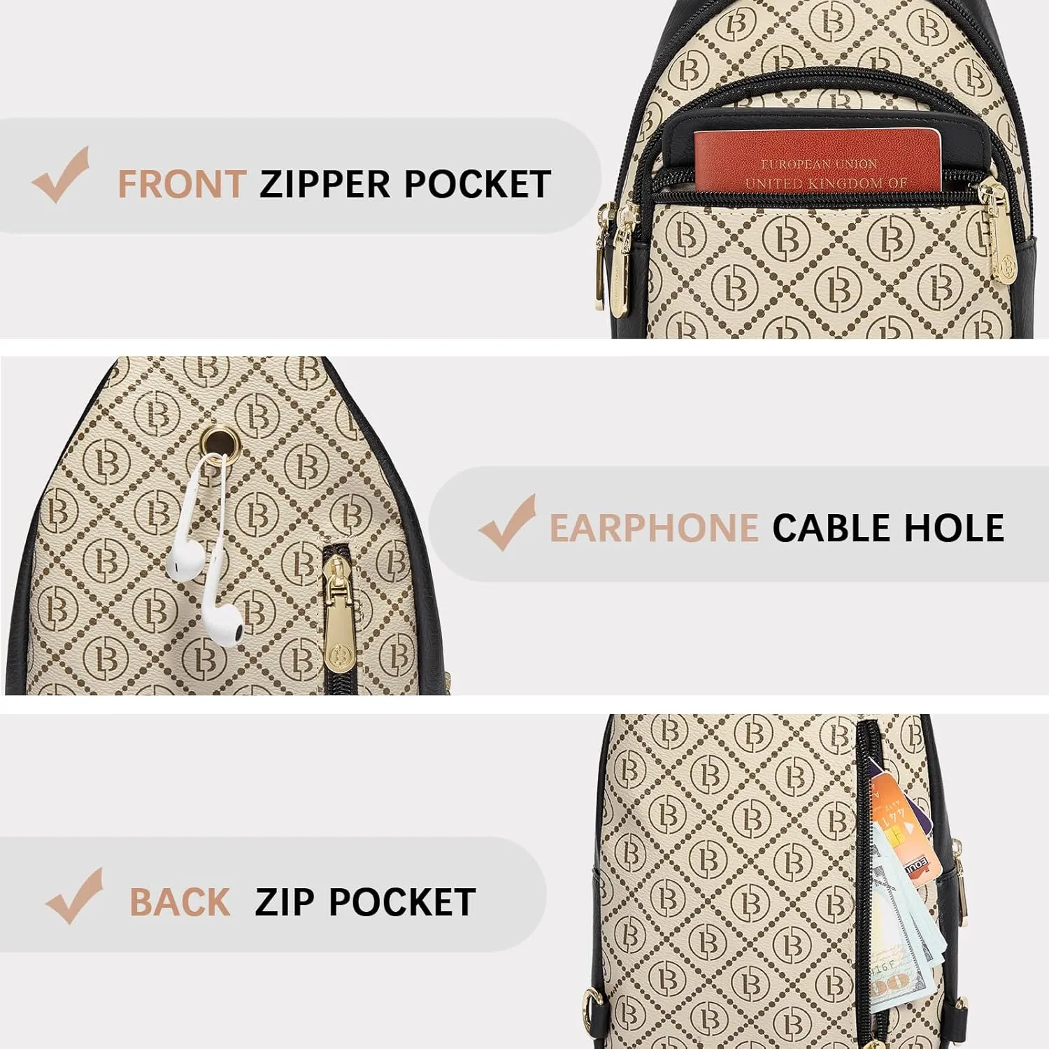 BOSTANTEN Small Sling Bag for Women Leather Crossbody Bags Fanny Pack Chest Bag for Travel