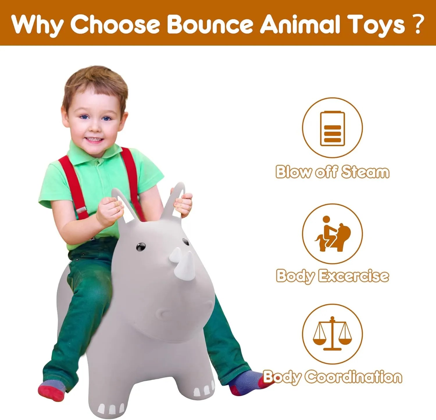 Bouncy Horse Hopper, Bouncy Animals Hopper for Toddlers, Inflatable Jumping Ride on Bouncer, Kids Hopping Toys for 18M 2 3 Years Old Kids Boys Girls Gifts