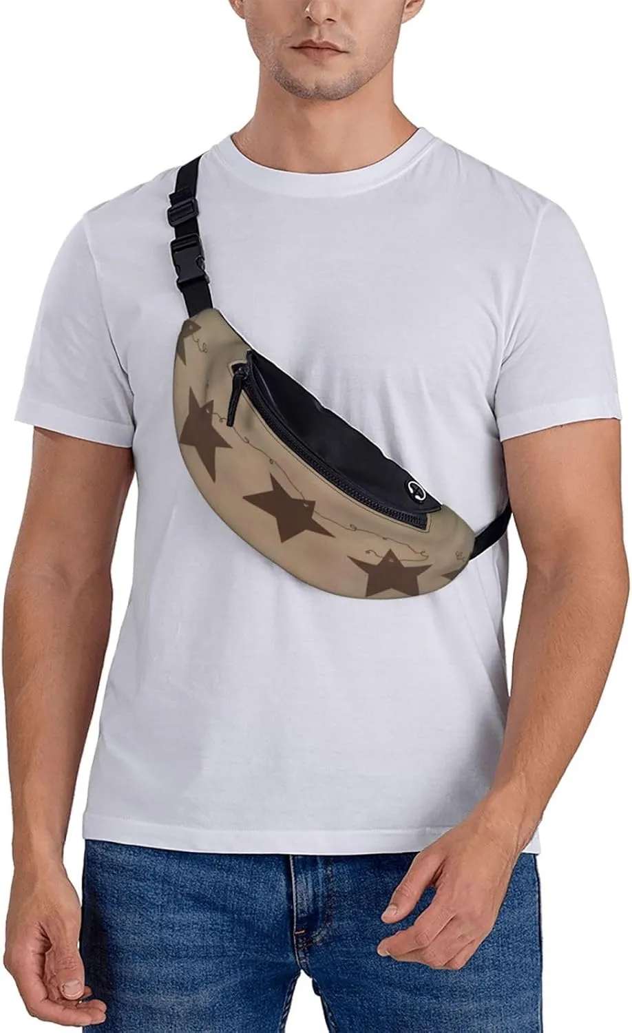 Brown Vintage Rusty Stars Primitive Country Waist Packs Unisex Adjustable Shoulder Strap Messenger Bag Sports Travel Running Leisure Waist Bag