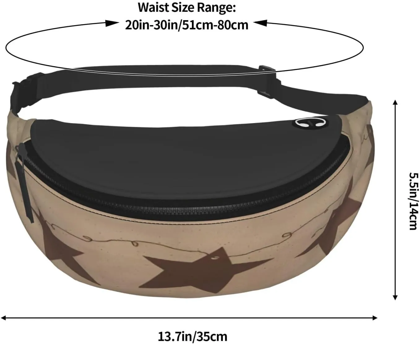 Brown Vintage Rusty Stars Primitive Country Waist Packs Unisex Adjustable Shoulder Strap Messenger Bag Sports Travel Running Leisure Waist Bag