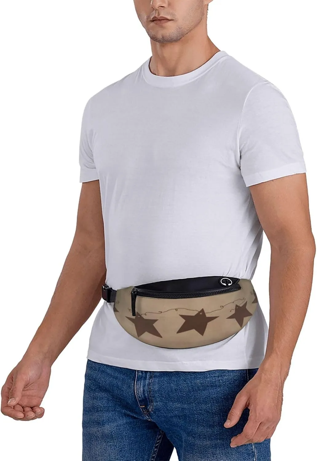 Brown Vintage Rusty Stars Primitive Country Waist Packs Unisex Adjustable Shoulder Strap Messenger Bag Sports Travel Running Leisure Waist Bag