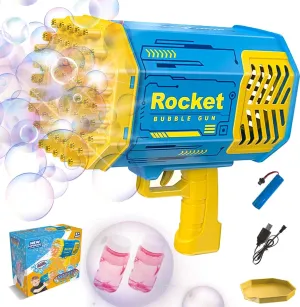 Bubble Gun, 69 Holes Rocket Launcher Bubble Machine with Colorful Lights, Bubble Blaster Gun for Kids Adults, Best Bubble Blower Machine for Outdoor Indoor Christmas Birthday Party(Blue)