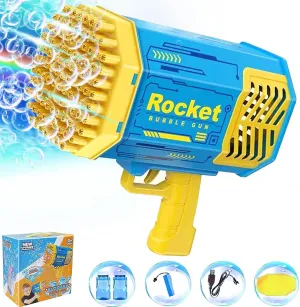 Bubble Gun Blaster，Bubble Machine Gun 69 Holes with Colorful Lights, Rocket Bubble Gun for Kids Adults, Bubble Makers Fun Gifts for Outdoor Indoor Birthday Christmas Party（Blue）