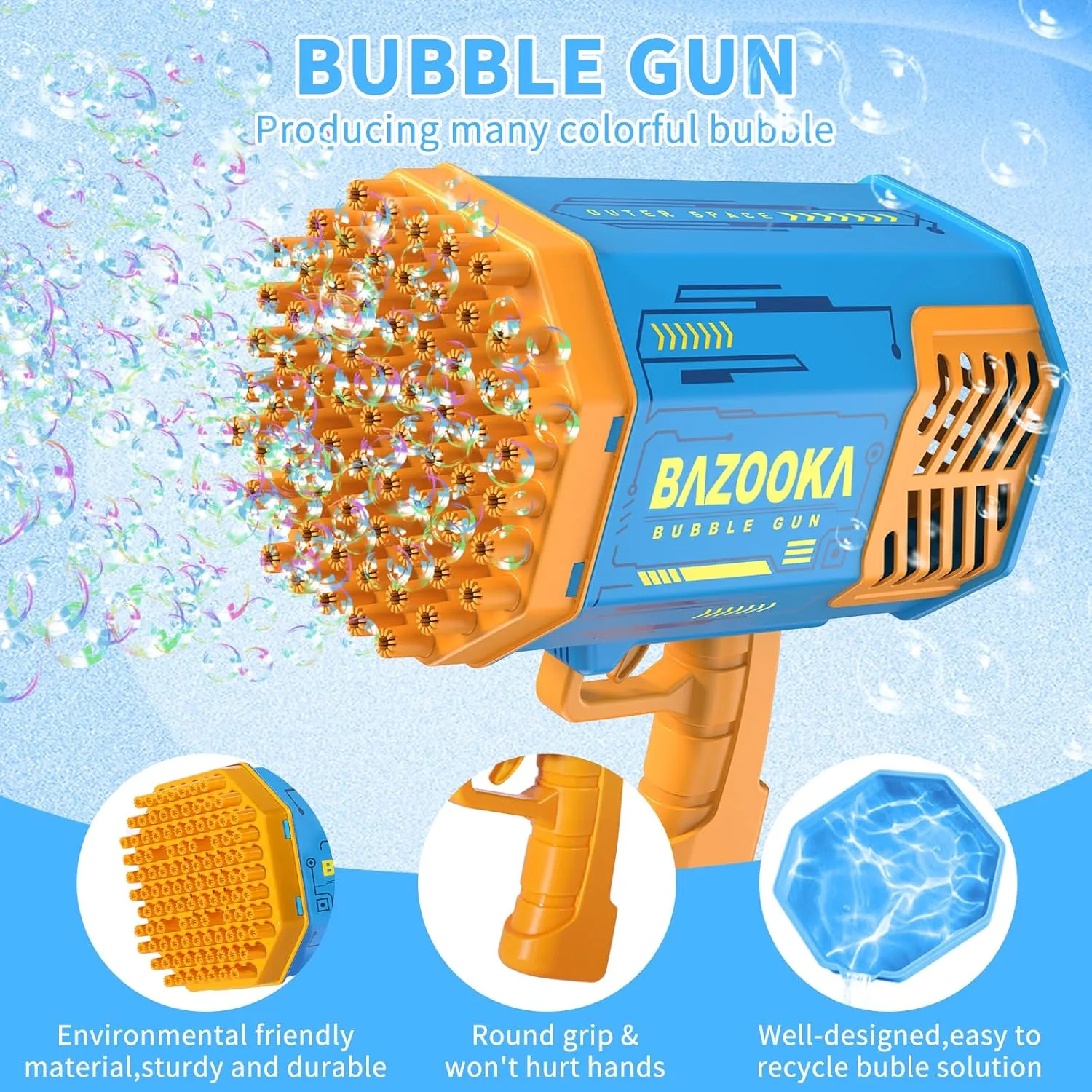 Bubble Guns, 69 Hole Bubble Machine Gun with Bubble Solution for Kids,Bubble Gun for Wedding, Easter Bubble Maker for Summer Kids Outdoor Toys Birthday Wedding Party