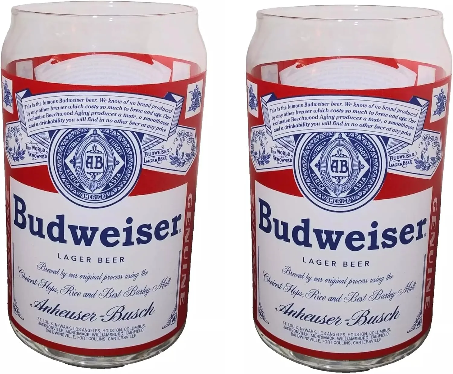Budweiser Vintage Style Glass Can Glasses - Set of 2