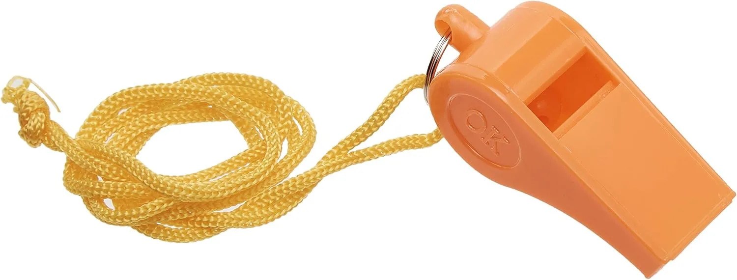 Bulk Lot of 100 NEW Safety Plastic Whistle with Lanyard Orange/Yellow