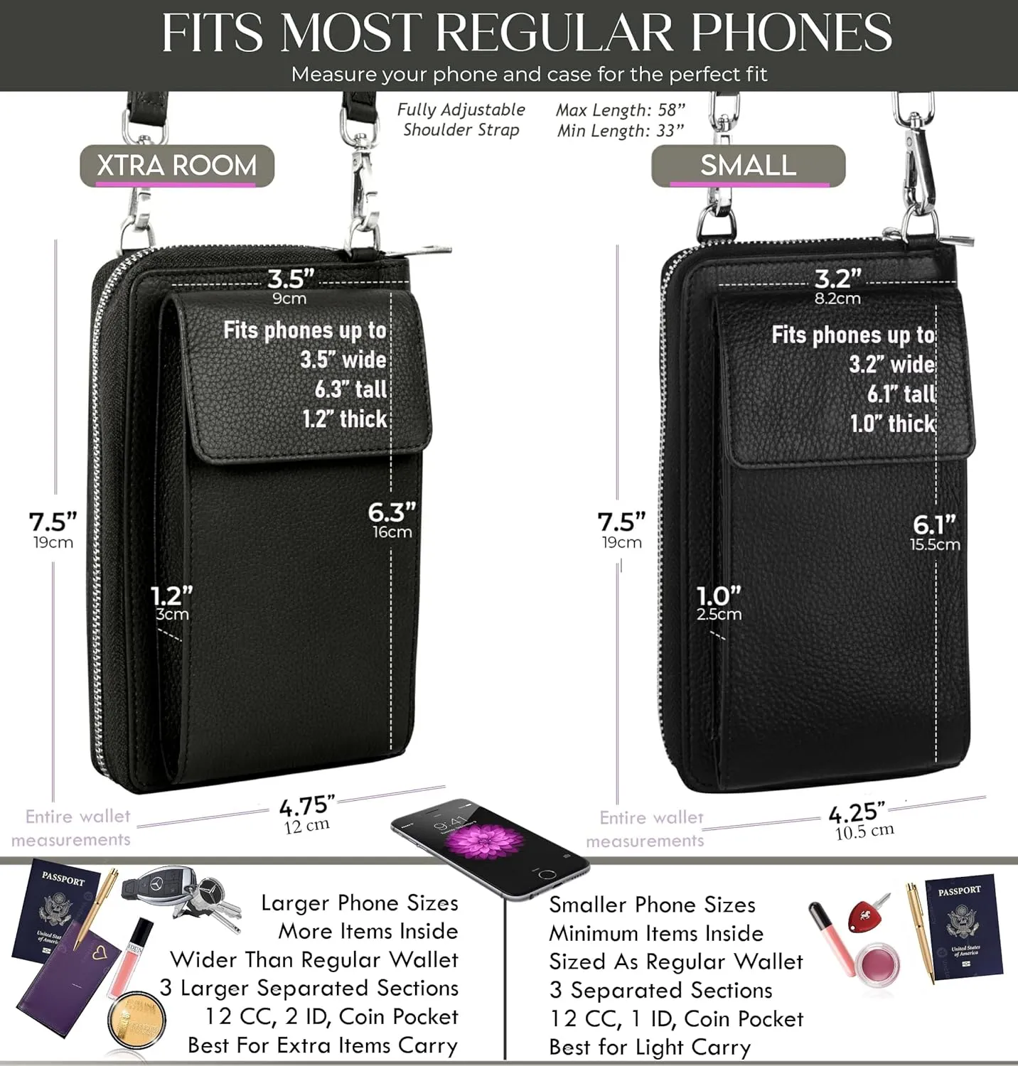 BULL GUARD Crossbody Leather Wallet Phone Purse, Anti Theft and RFID Blocking, Small Elegant Design for Travel