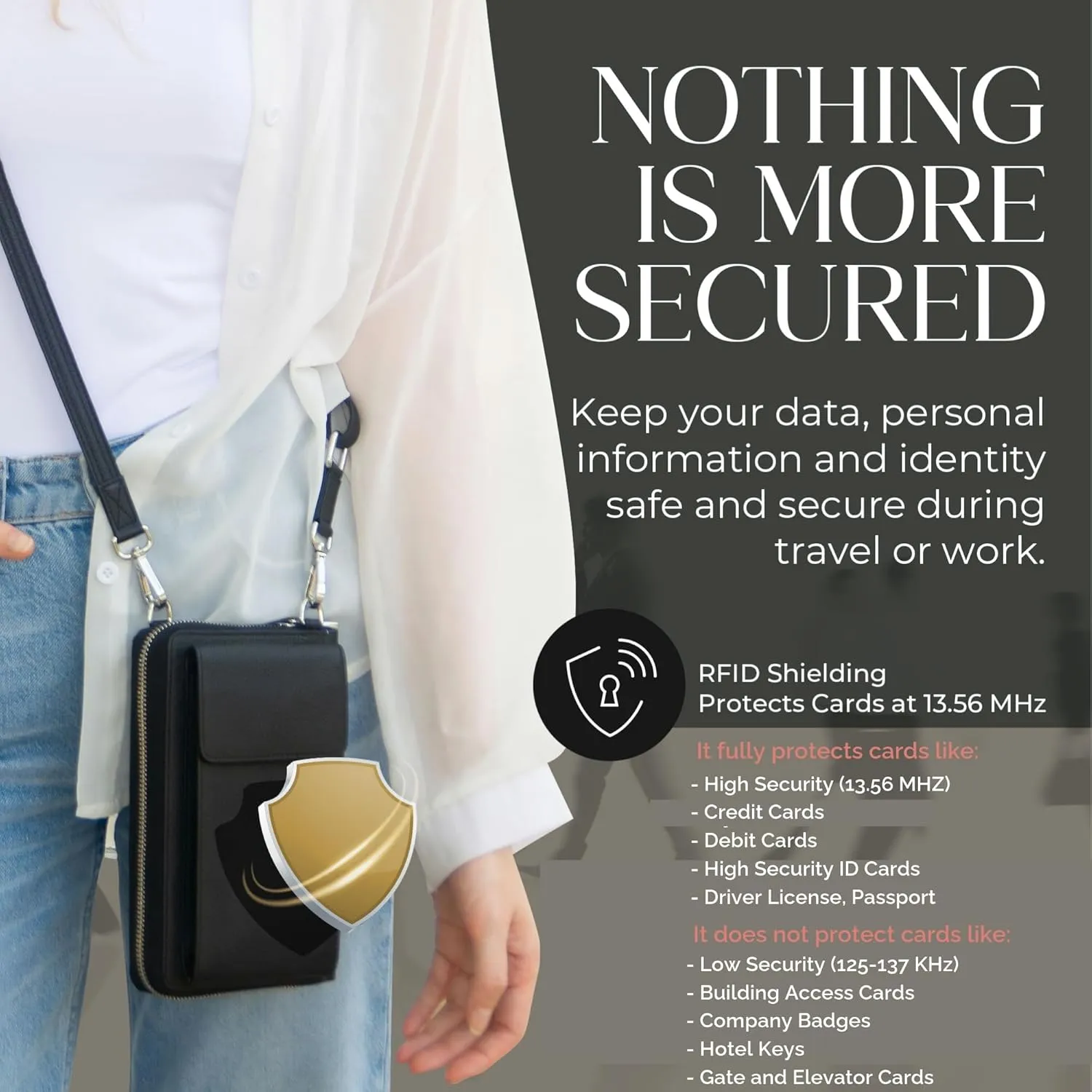 BULL GUARD Crossbody Leather Wallet Phone Purse, Anti Theft and RFID Blocking, Small Elegant Design for Travel
