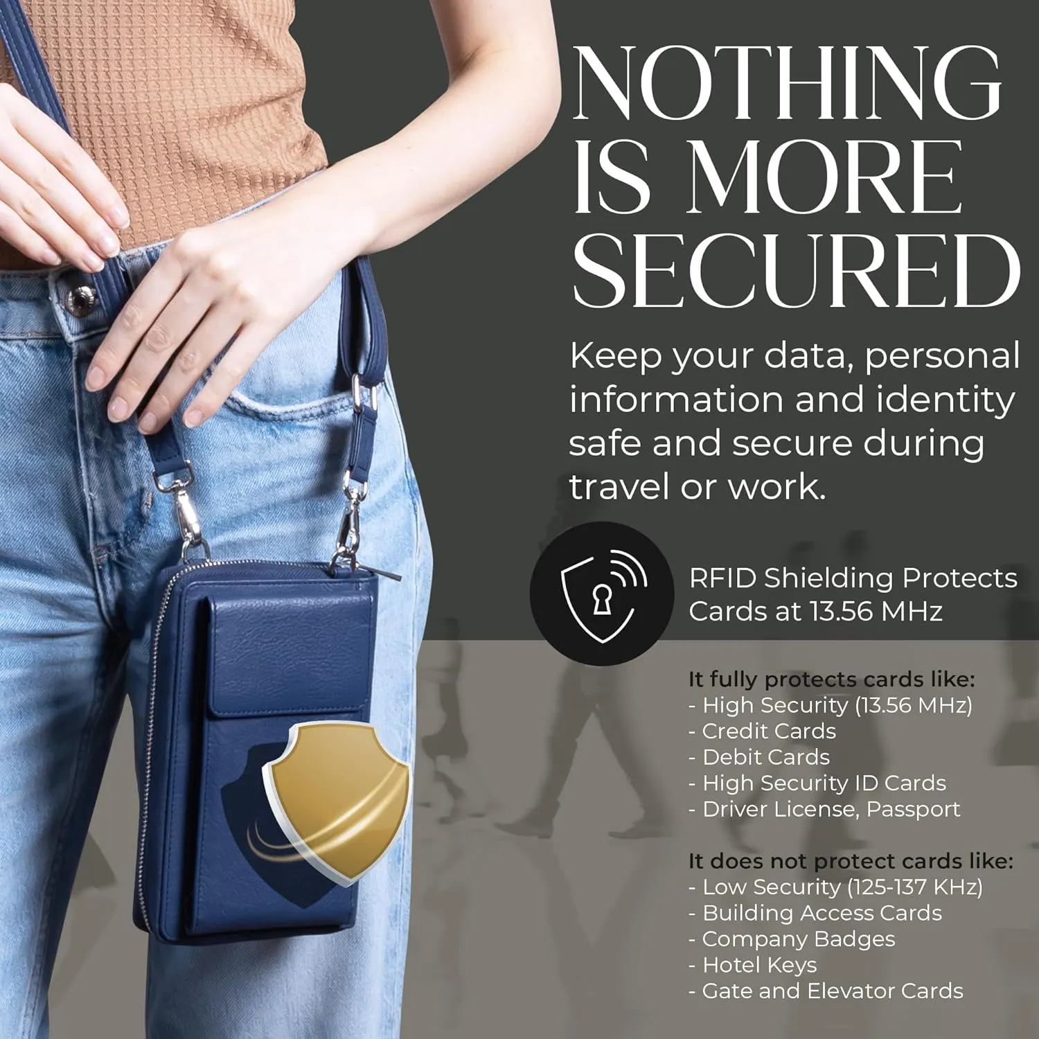 BULL GUARD Crossbody Leather Wallet Phone Purse, Anti Theft and RFID Blocking, Small Elegant Design for Travel
