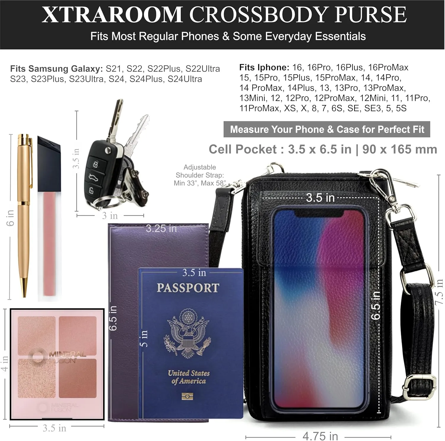 BULL GUARD Crossbody Leather Wallet Phone Purse, Anti Theft and RFID Blocking, Small Elegant Design for Travel