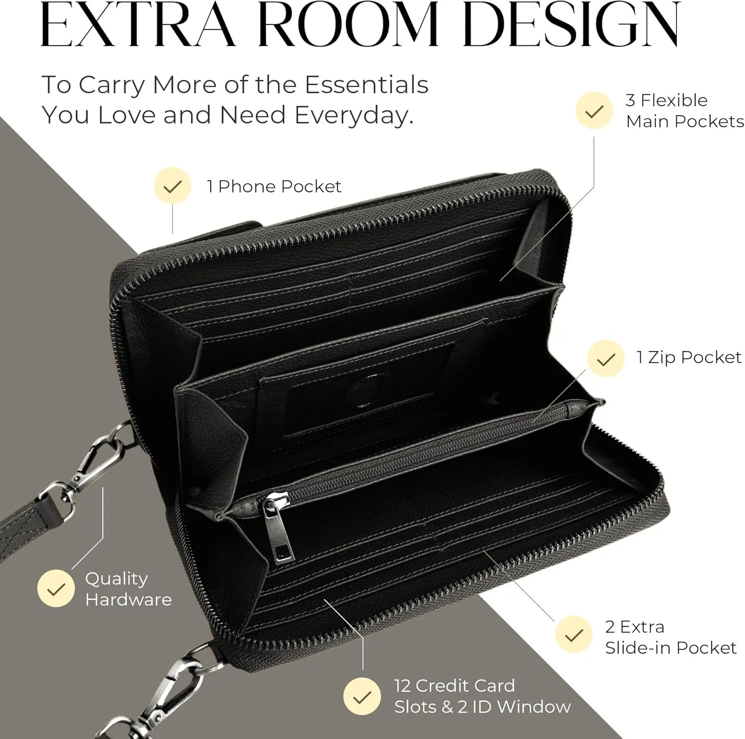 BULL GUARD Crossbody Leather Wallet Phone Purse, Anti Theft and RFID Blocking, Small Elegant Design for Travel