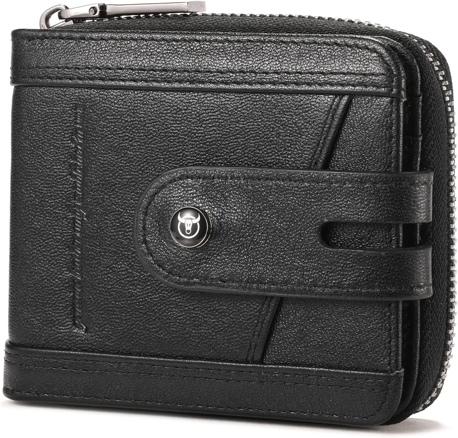 BULLCAPTAIN Genuine Leather Men's Wallet with Zipper Vintage RFID Blocking Large Capacity Wallet for Men with 14 Credit Card Slots and 1 ID Window T23 (Black)