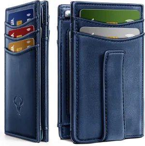 BULLIANT Magnetic Closure Slim Wallet-Genuine Leather Front Pocket Wallet for Men,RFID Blocking,Holds 12 Cards and Money Clip