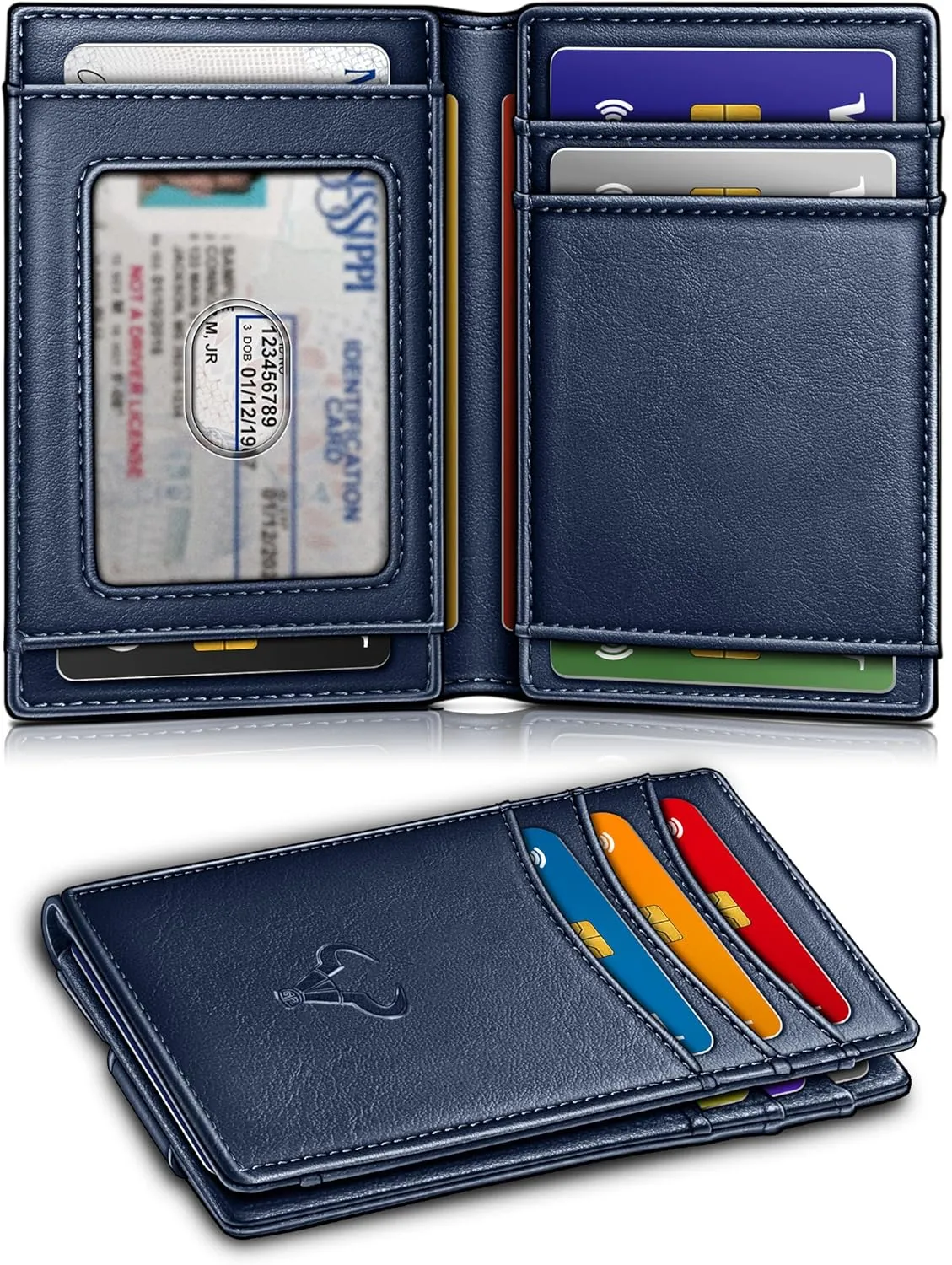 BULLIANT Magnetic Closure Slim Wallet-Genuine Leather Front Pocket Wallet for Men,RFID Blocking,Holds 12 Cards and Money Clip