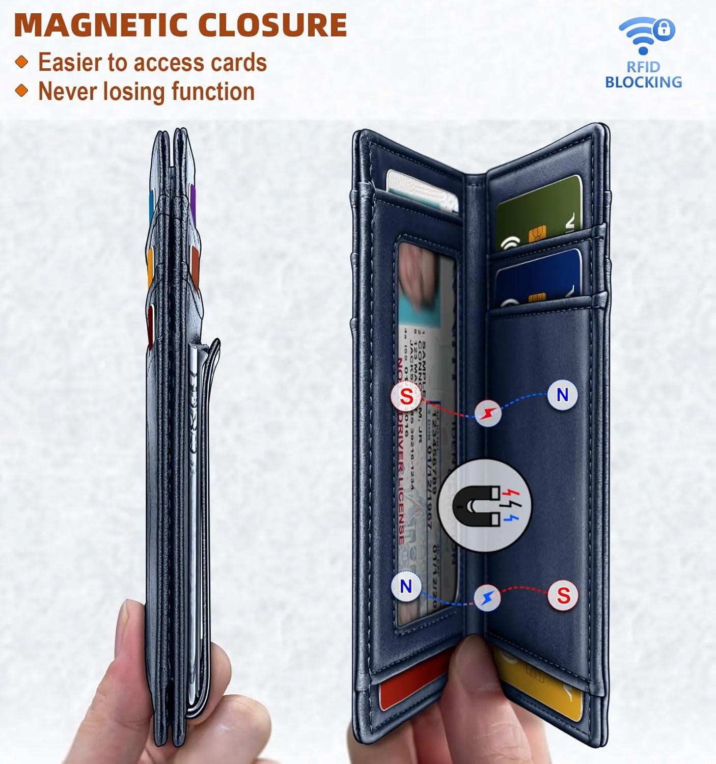 BULLIANT Magnetic Closure Slim Wallet-Genuine Leather Front Pocket Wallet for Men,RFID Blocking,Holds 12 Cards and Money Clip