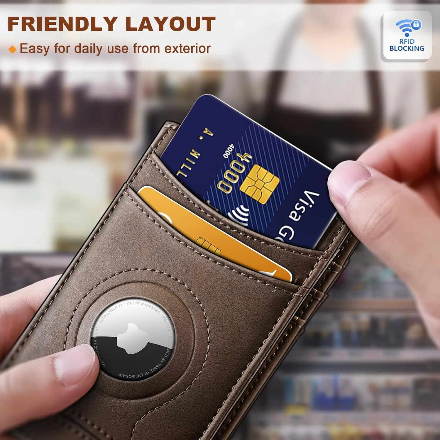 BULLIANT Men Airtag Wallet,Slim Wallet Money Clip Card Holder Magnetic Closure 12 Cards in Front Pocket RFID Blocking