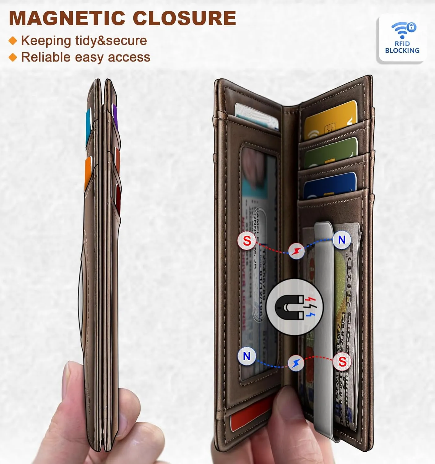 BULLIANT Men Airtag Wallet,Slim Wallet Money Clip Card Holder Magnetic Closure 12 Cards in Front Pocket RFID Blocking
