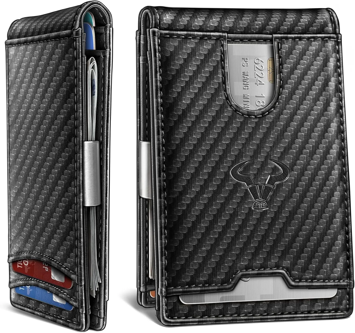 BULLIANT Men Wallet, Slim Leather Wallet Money Clip for Gift Men 3"X4.3" RFID Blocking 11 Cards