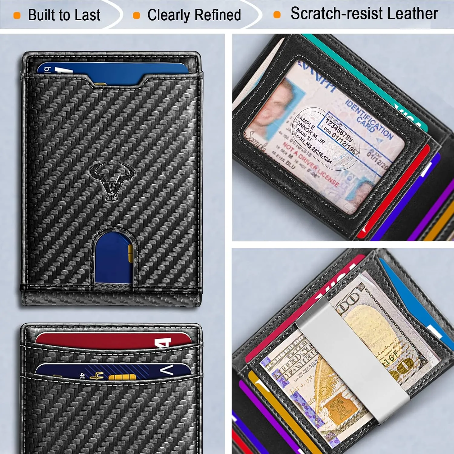 BULLIANT Men Wallet, Slim Leather Wallet Money Clip for Gift Men 3"X4.3" RFID Blocking 11 Cards