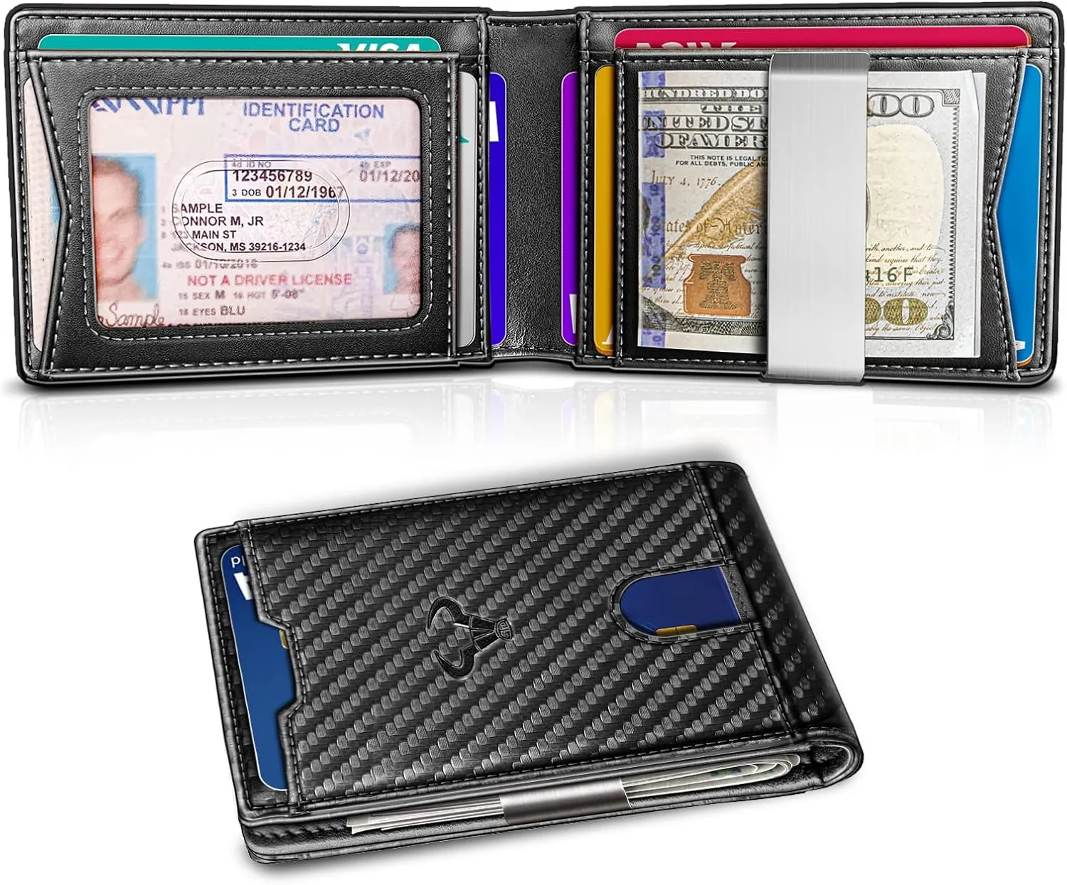 BULLIANT Men Wallet, Slim Leather Wallet Money Clip for Gift Men 3"X4.3" RFID Blocking 11 Cards