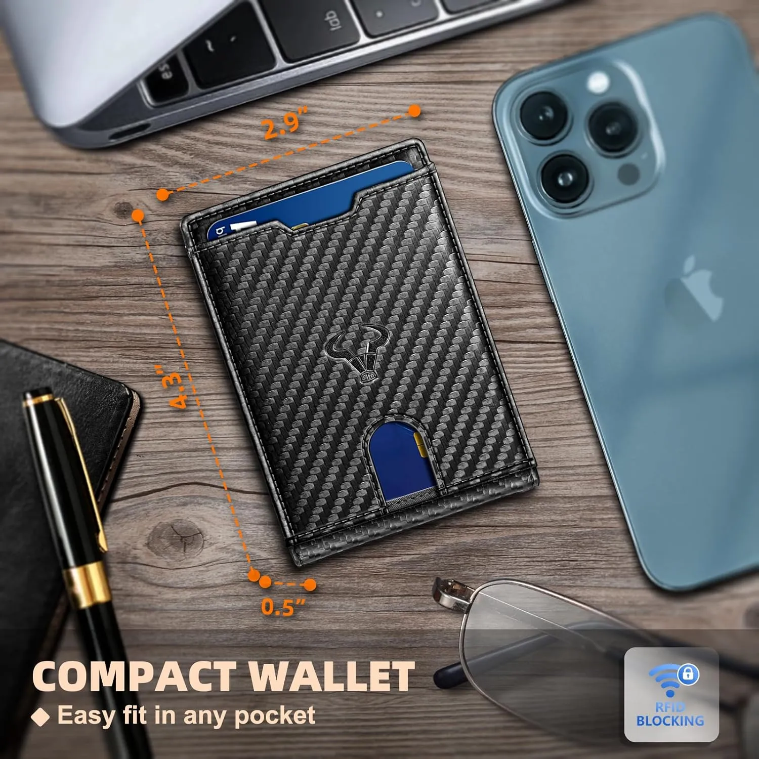 BULLIANT Men Wallet, Slim Leather Wallet Money Clip for Gift Men 3"X4.3" RFID Blocking 11 Cards