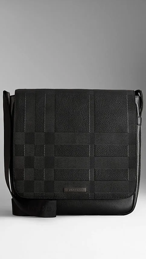 Burberry  - Embossed Check Leather Messenger Bag