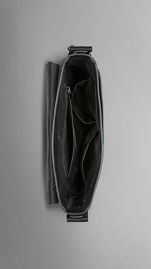 Burberry  - Embossed Check Leather Messenger Bag