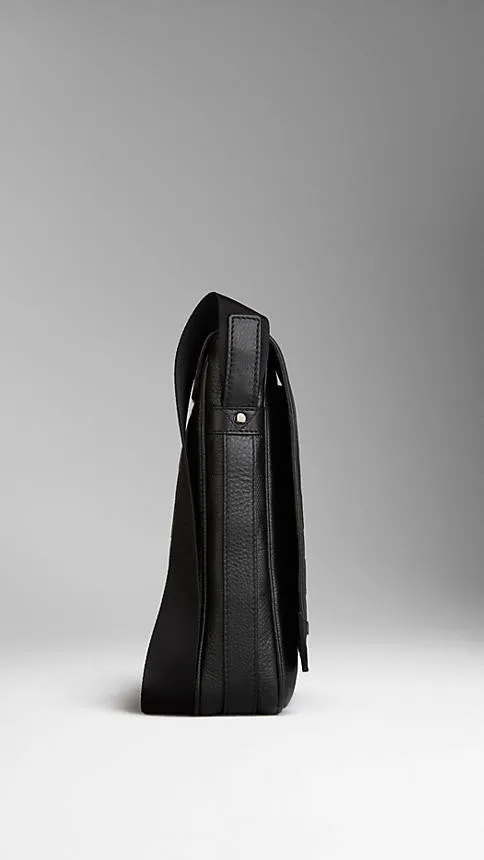 Burberry  - Embossed Check Leather Messenger Bag
