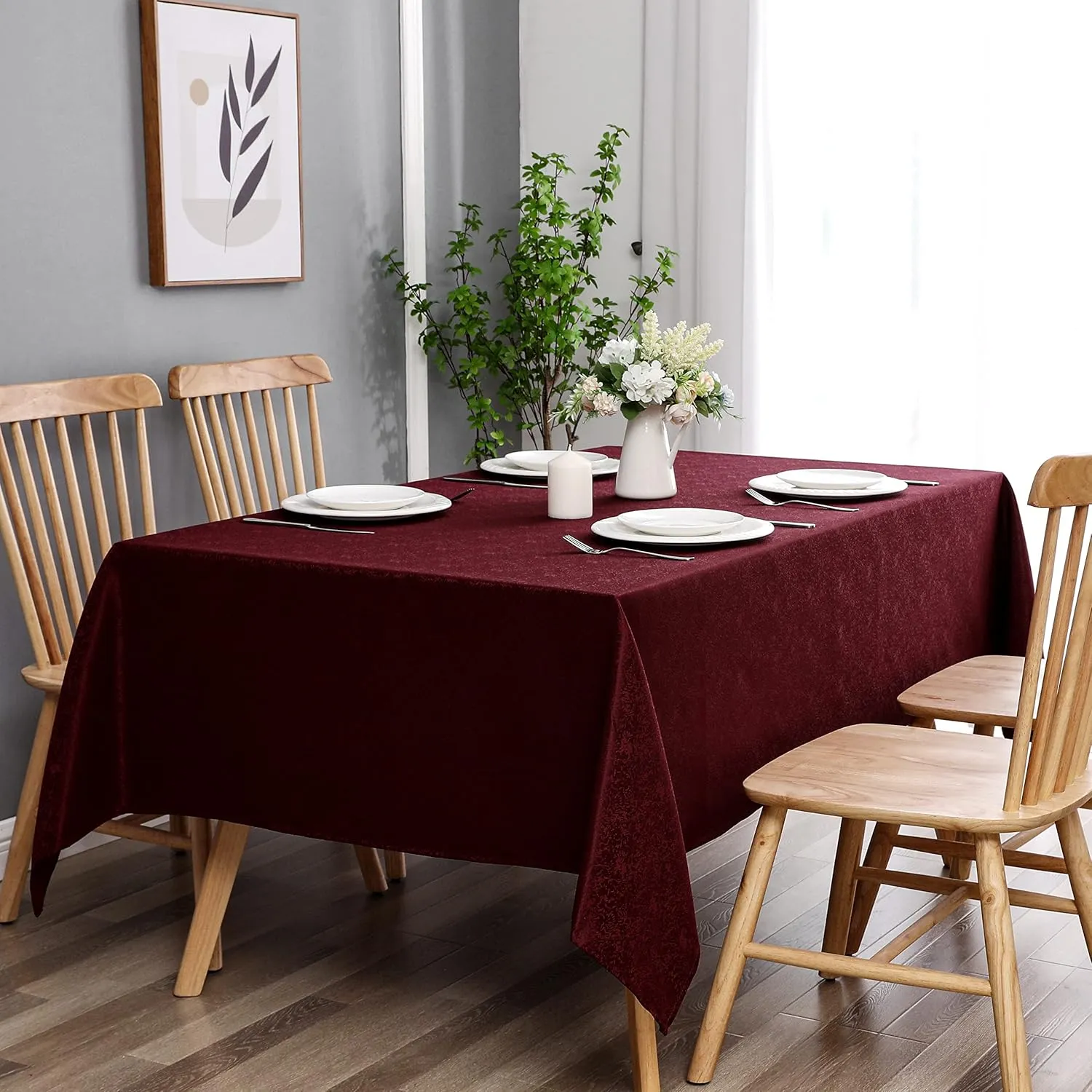Burgundy Jacquard Rectangle Tablecloth Exquisite Grain Design Waterproof and Wrinkle Resistant Table Cloth for Indoor Outdoor Parties Kitchen Dinning Room 60 Inch by 120 Inch