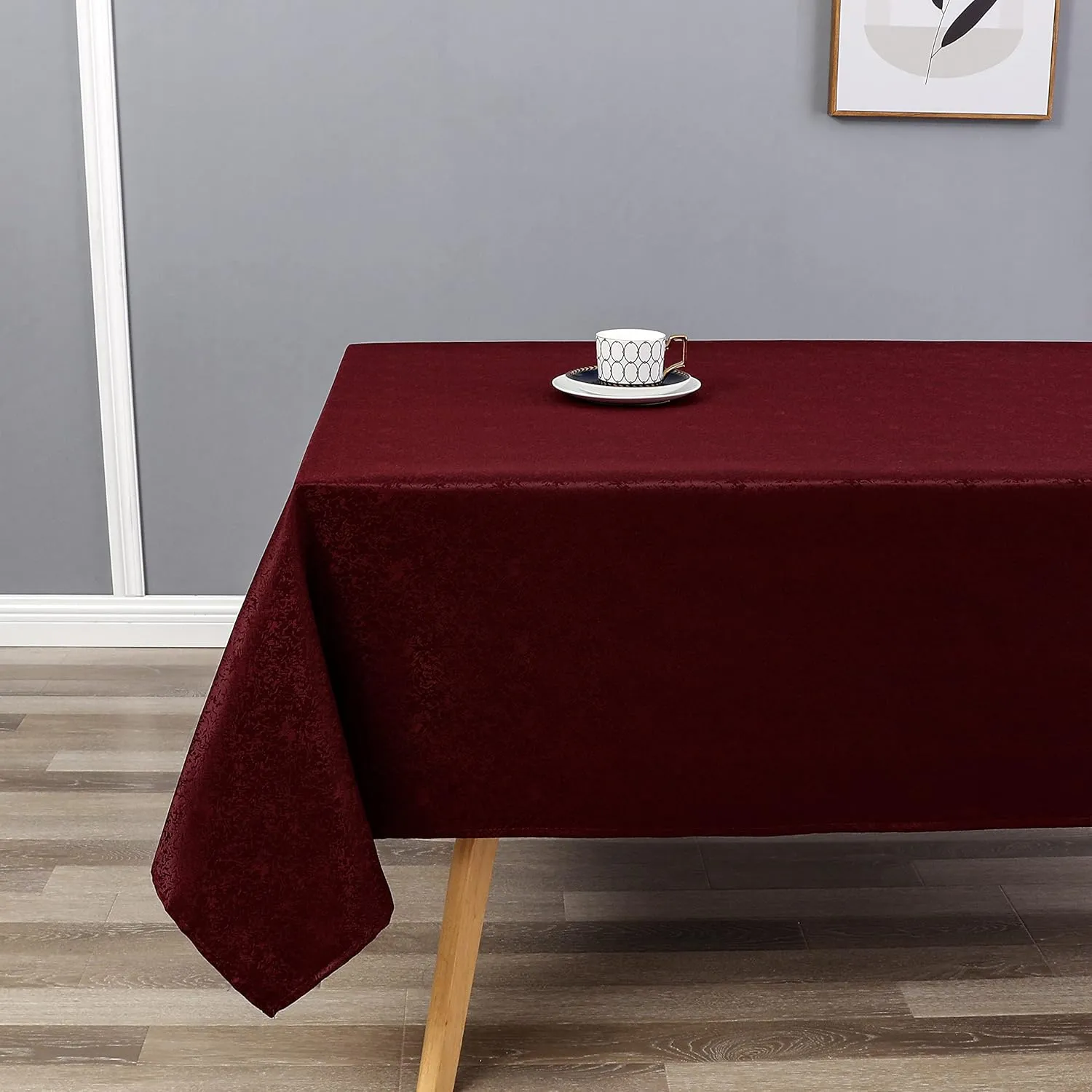 Burgundy Jacquard Rectangle Tablecloth Exquisite Grain Design Waterproof and Wrinkle Resistant Table Cloth for Indoor Outdoor Parties Kitchen Dinning Room 60 Inch by 120 Inch