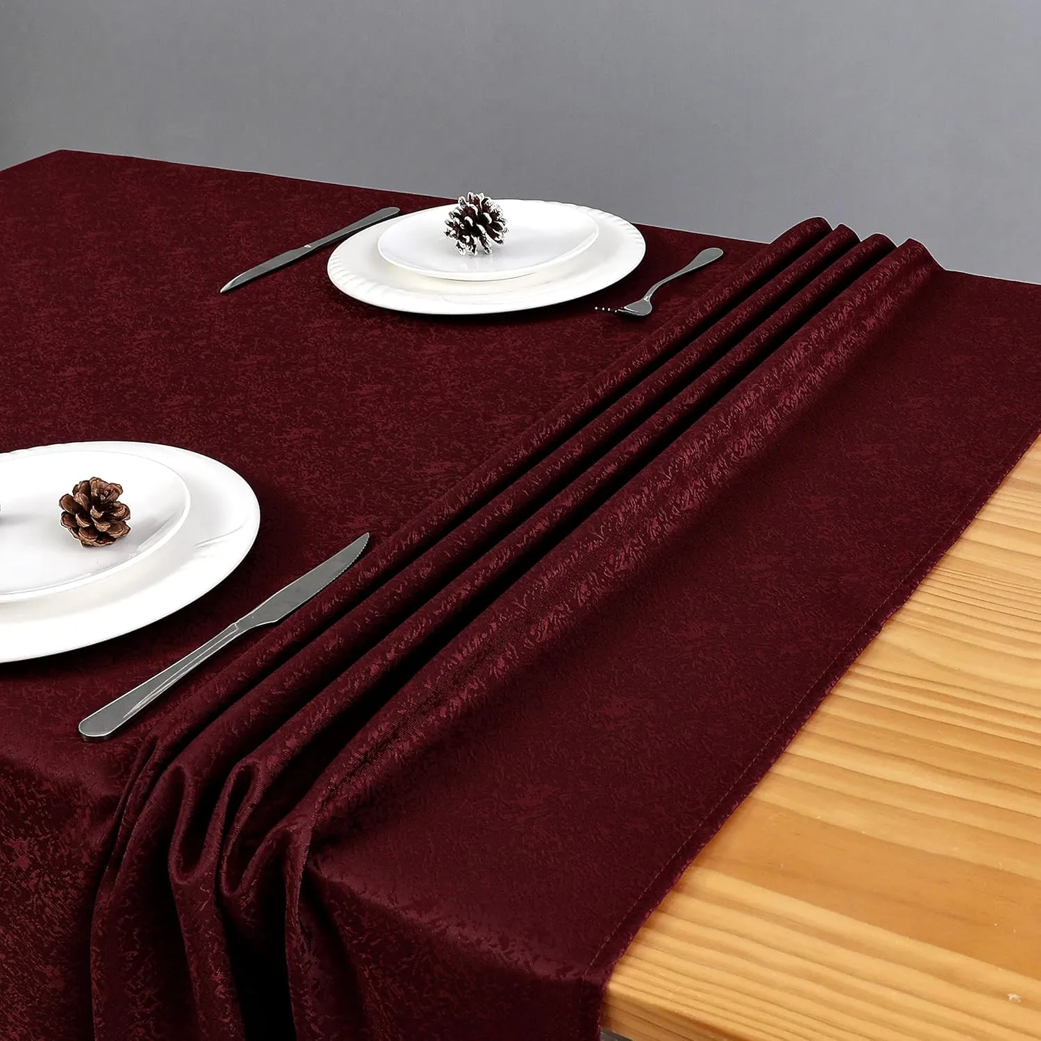 Burgundy Jacquard Rectangle Tablecloth Exquisite Grain Design Waterproof and Wrinkle Resistant Table Cloth for Indoor Outdoor Parties Kitchen Dinning Room 60 Inch by 120 Inch
