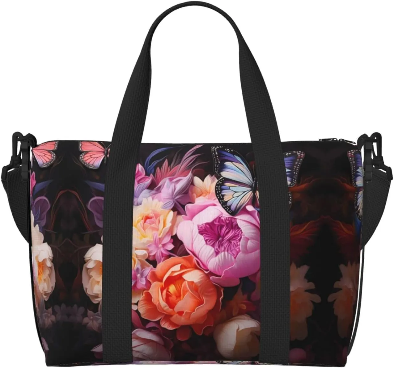 Butterflies and Fresh Bush Crossbody handbag, travel casual handbag, suitable for work, travel, fitness, tourism, women's zipper storage bag,