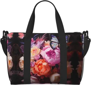 Butterflies and Fresh Bush Crossbody handbag, travel casual handbag, suitable for work, travel, fitness, tourism, women's zipper storage bag,