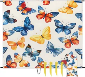 Butterfly Beach Blanket, Sandproof Beach Mat, 68 x 59 Waterproof Quick Drying Sand Free Mat with 4 x Ground Spikes for Outdoor Travel Camping Hiking, Watercolor Butterfly