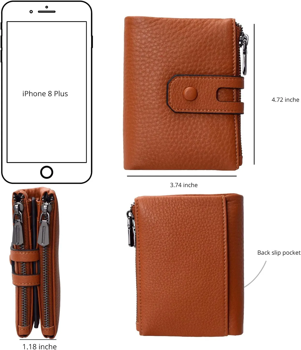 Bveyzi Small Soft Leather Wallet for Women RFID Blocking Ladies Card Holder with Double Zipper Pocket