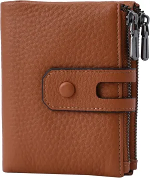 Bveyzi Small Soft Leather Wallet for Women RFID Blocking Ladies Card Holder with Double Zipper Pocket