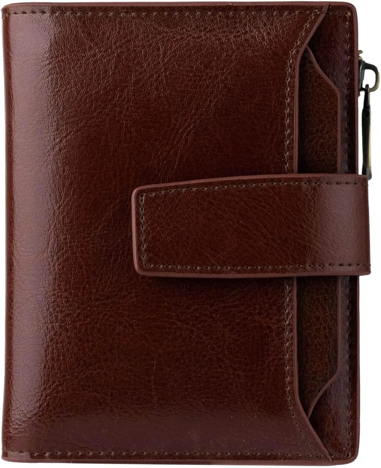 Bveyzi Women's Small Leather RFID Blocking Bifold Zipper Pocket Wallet Ladies Credit Card Slots Purse with id Window