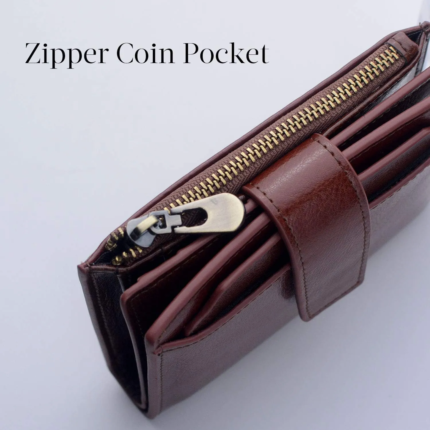 Bveyzi Women's Small Leather RFID Blocking Bifold Zipper Pocket Wallet Ladies Credit Card Slots Purse with id Window